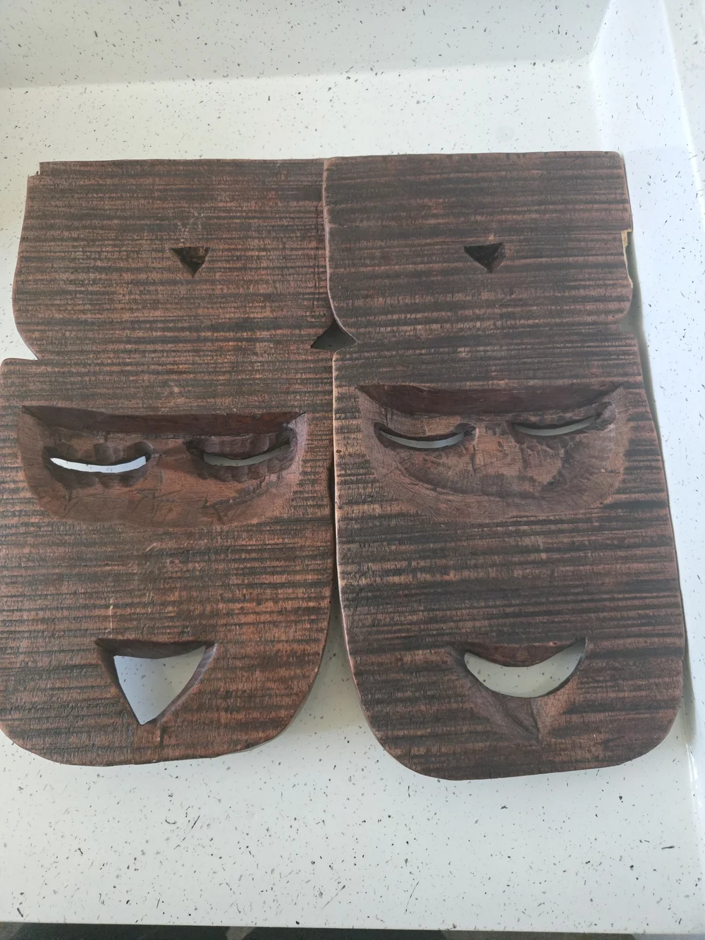 Hand-Carved Brown African Mask Wall Decor with Green Bead Accents